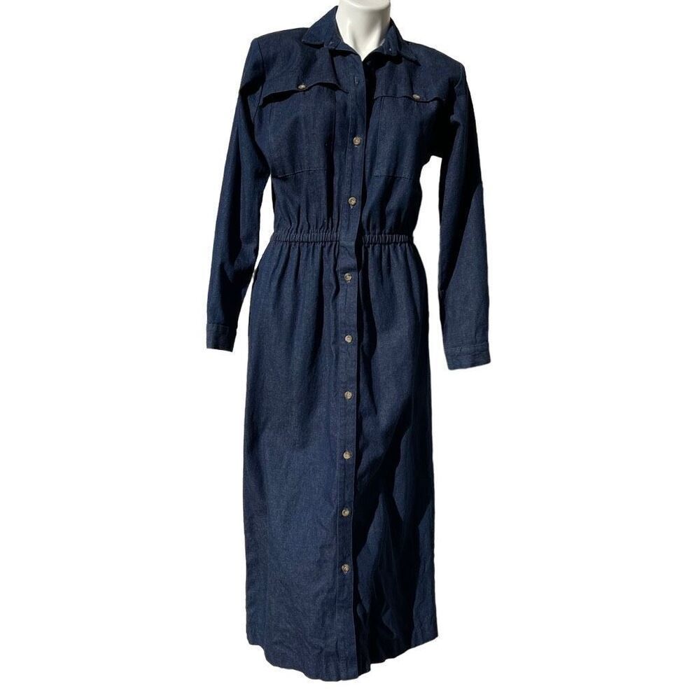 Gotcha Covered vintage NEW Denim Maxi Dress Button Up Long Sleeve Cotton Blue Si